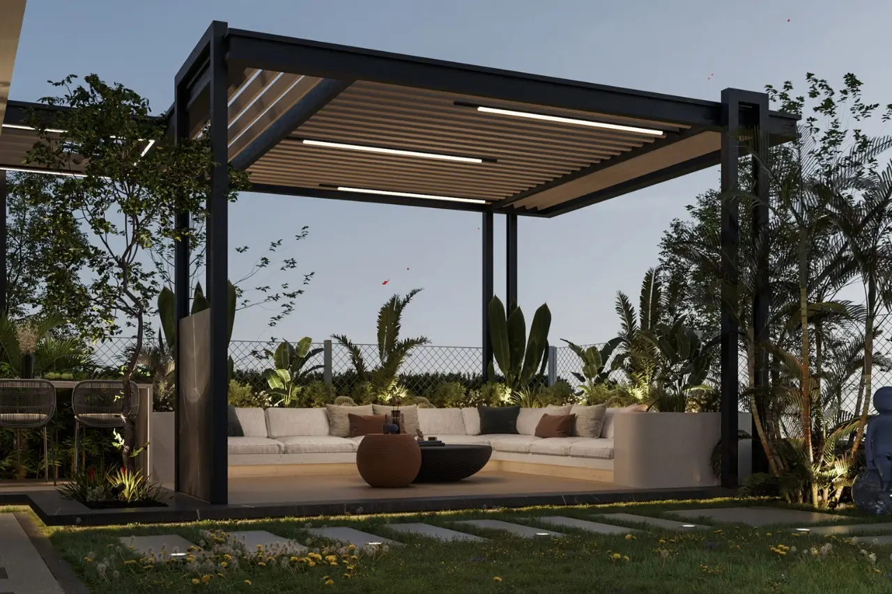 Outdoor Seating With Pergola at Dubai Villa